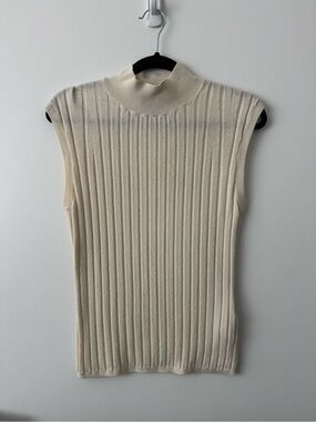 Banana Republic Cream Ribbed Merino Wool Sleeveless Mock Neck Top